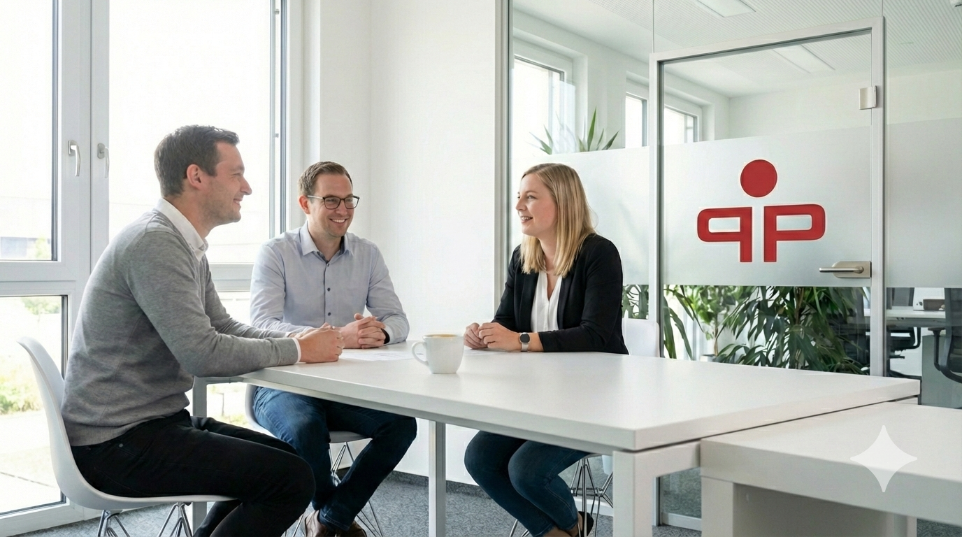 Gruppe freundlich mit Logo